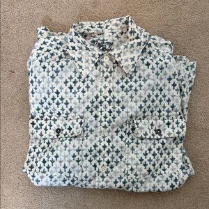 Tommy Bahama Denim Blue and White Patterned Shirt- Medium